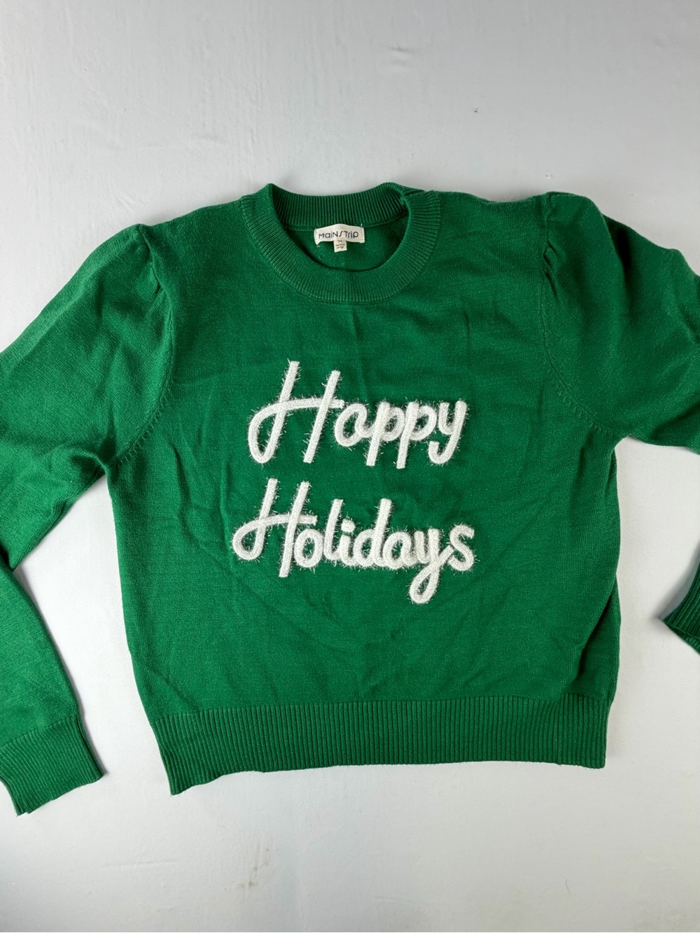 Main Strip Green 'Happy Holidays' Festive Knit Sweater - Merry Christmas Medium